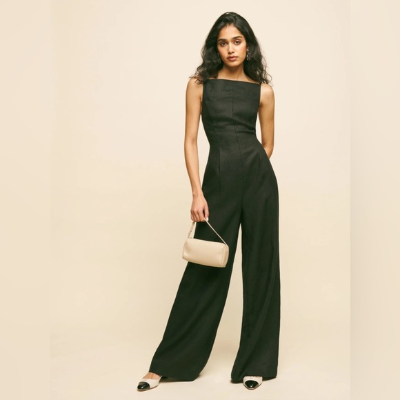 NWT Reformation Ciara Linen Sleeveless Jumpsuit Relaxed Leg Black | size 2 - Picture 2 of 11